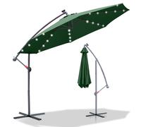 Jayseuw Parasol avec éclairage LED Ø350cm Parasol ampli 360° pivotant Parasol de jardin Pavillon vert