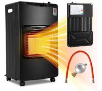 Jayseuw poêle à gaz céramique, 4200W mobile, noir, régulateur de pression de gaz, 42x36x73cm (LxlxH), pour bouteilles de gaz jusqu'à 15kg, pour intérieur & camping