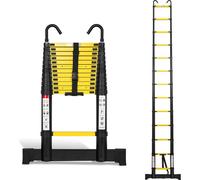 Jayseuw Premium Alu échelle télescopique échelle pliante hauteur 3,8M noir antidérapant échelle multi-usage avec stabilisateur et crochets amovibles