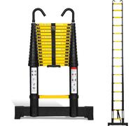 Jayseuw Premium Alu échelle télescopique échelle pliante hauteur 4,4M noir antidérapant échelle multi-usage avec stabilisateur et crochets amovibles