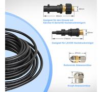 Jayseuw tuyau de nettoyage de tuyaux 15 m / 160 bar/approprié pour nettoyeur haute pression/inclus remplacement de l'adaptateur pour raccord baïonnette
