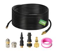Jayseuw tuyau flexible haute pression pour nettoyage de tuyaux, 15m, 160 bar, compatible avec Kärcher, K2, K3, K4, K5, K6, in daptateur, buses fixes + rotatives