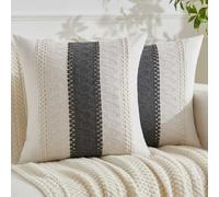 Jayusaror Housse Coussin 40x40 Gris Bohème Macramé Coton Lin Automne Housses de Coussin Décoratif Style De Luxe Boho Aesthetic Taie Oreiller Décoration Maison Salon Chambre pour Canapé Lot de 2