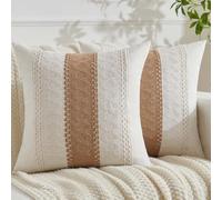 Jayusaror Housse Coussin 50x50 Marron Bohème Macramé Coton Lin Automne Housses de Coussin Décoratif Boho Style De Luxe Taie Oreiller Décoration Maison Salon Chambre pour Canapé Lot de 2
