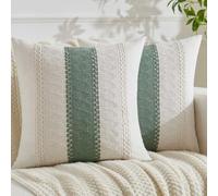 Jayusaror Housse Coussin 50x50 Vert Sauge Bohème Macramé Coton Lin Automne Housses de Coussin Décoratif Boho Style De Luxe Taie Oreiller Décoration Maison Salon Chambre pour Canapé Lot de 2