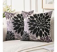 Jayusaror Housse de Coussin 45x45 cm Lot de 2 Decoratif Automne d'hiver Motif Canape Noir Fleurs de Dahlia Taie d'oreiller en Lin pour Chambre, Canapé, Chaise, Lit, Jardin Printemps Été