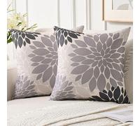 Jayusaror Housse de Coussin 50x50 cm Lot de 2 Decoratif Automne d'hiver Motif Canape Gris Fleurs de Dahlia Taie d'oreiller en Lin pour Chambre, Canapé, Chaise, Lit, Jardin Printemps Été