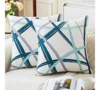Jayusaror Housses de Coussin 45x45 Bleu Sarcelle Turquoise Gris Velours Coussin Canape Géométriques Housses Coussin Décoratives d'automne pour Canapé-lit Canapé Décoration Salon Chambre, Lot de 2