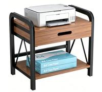 JAZUIHA Support d'imprimante de bureau à 2 niveaux avec tiroir, organiseur de bureau et étagère de rangement, marron rustique, 44 x 29 x 38 cm, pour bureau et bureau à domicile