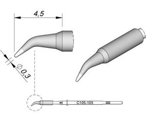 JBC Tools C115105 Panne de fer à souder forme ronde, forme coudée Taille de la panne 0.3 mm Longueur de la panne 4.5 mm Contenu 1 pc(s)