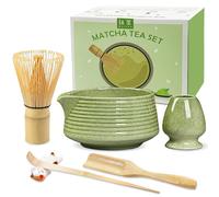 JBER Matcha Kit 6 Pièces - Fouet en Bambou pour Matcha, Bol à Matcha à Buse, Support pour Fouet, Cuiller et Support, Kit de Thé Japonais pour Amoureux du Matcha - Vert Classique
