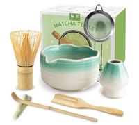 JBER Matcha Kit 7 Pièces, Matcha Set - Fouet à Matcha en Bambou, Bol à Matcha, Support pour Fouet, Cuillère et Tamis, Kit Matcha pour Cérémonie du Matcha - Bleu Turquoise