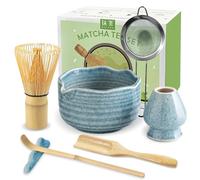 JBER Matcha Kit 7 Pièces, Matcha Set - Fouet à Matcha en Bambou, Bol à Matcha, Support pour Fouet, Cuillère et Tamis, Kit Matcha pour Cérémonie du Matcha - Bleu