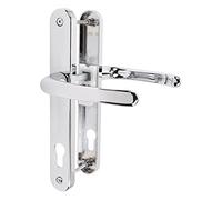 JCP PRO Ensemble de poignées de porte en PVC uPVC à ressort 92 PZ 92 mm, Plaque arrière 246 mm x 32 mm (centres de vis 215 mm, chrome poli)
