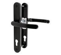 JCP PRO Ensemble de poignées de porte en uPVC avec ressort 92 PZ 92 mm, Plaque arrière 242 mm x 34 mm (Centres de vis 210 mm, Noir)