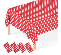 JCTHKUKU Lot de 4 nappes jetables en Plastique Rouge à Pois Mickey Minnie Mouse pour extérieur, Anniversaire, révélation du Sexe, fête prénatale et prénuptiale, 137,2 x 274,3 cm
