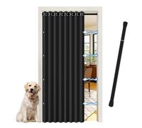 JCyh Rideau Porte Accordéon Préserve Intimité Tringle Télescopique | 150L X 210H,Aspect Lin,pour Dressing/Cuisine/Cache Placard, Noir