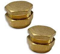 JD Brands Lot de 2 bouchons d'arrêt de compression en laiton de 15 mm - Bouchons d'obturation pour tuyaux en cuivre ou en plastique - Aucune soudure nécessaire - Raccords de plomberie