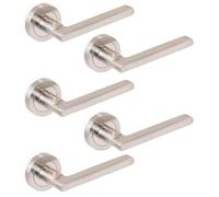 Jdel Lot de 5 poignées de porte d'intérieur avec rosace de 50 mm, aluminium et zamak, nickel satiné