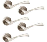 Jdel Lot de 5 poignées de porte d'intérieur pour porte de passage avec rosace de 50 mm, aluminium, nickel satiné.
