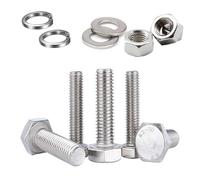 JDMAKJ 10Pcs M10X20 Boulons à tête hexagonale Comprend écrous rondelles Boulons hexagonaux Acier inoxydable 304 (A2)-DIN 933 Vis hexagonales entièrement filetées vis à capuchon