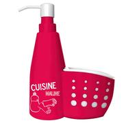 JE CHERCHE UNE IDEE KB5600 Distributeur Porte Eponge 2 en 1 Plastique Violet/Rose/Bleu/Vert 15 x 7 x 20,5 cm *Coloris Aléatoire*