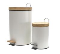 JE_CHERCHE_UNE_IDEE METAL AND WHITE BAMBOO PEDAL BIN X2