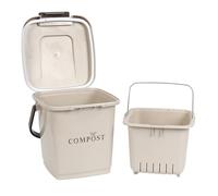 JE CHERCHE UNE IDEE Poubelle à Compost Seau Perforé avec Couvercle Beige | Plastique, poubelle à compost, seau perforé, couvercle, déchets organiques, cuisine, beige et marron