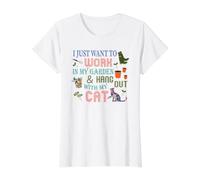 Je Veux Juste Travailler dans Mon Jardin et Passer du Temps avec Mon Chat T-Shirt Graphique avec Valeur, Femme, Blanc, XS