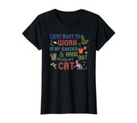 Je Veux Juste Travailler dans Mon Jardin et Passer du Temps avec Mon Chat T-Shirt Graphique avec Valeur, Femme, Noir, S