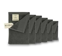 Jean & Len Set serviettes invités 100% coton bio, couleur romarin, avec attache, certifiées OEKO-TEX & GOTS, étiquette en cuir vegan, 6 x serviettes 30x50 cm