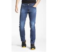 Jeans de travail, coupe droite confort, taille normale, denim stretch stone brossé avec moustaches, poches arrières fantaisie, sur 50