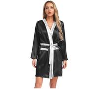 JEATHA Femme Robe De Boxe À Capuche Peignoir De Bain Manches Longues Robe De Bain Peignoir À Capuche Black&Silver M