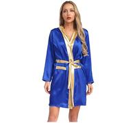 JEATHA Femme Robe De Boxe À Capuche Peignoir De Bain Manches Longues Robe De Bain Peignoir À Capuche Bleu Royal L
