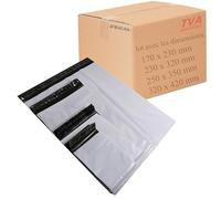 Jeco- Assortiment de 400 enveloppes plastiques d'expédition opaques 4 tailles. Pochettes d'expédition 50 microns, légères, solides, inviolables et imperméables