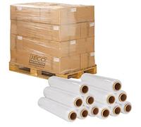 JECO - Lot de 12 rouleaux de film étirable manuel transparent 450mm x 300m 17µ bobine film extensible pré-étiré emballage palette colis déménagement