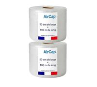 Jeco - lot de 2 rouleaux film papier bulles 50cm x 100m Aircap tri-couche avec film barrière gain de place recyclable