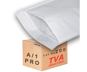 Jeco - Lot de 200 enveloppes à bulles d'air kraft blanches taille A/1 int.100 x 165 mm pochettes matelassées d'expédition PRO