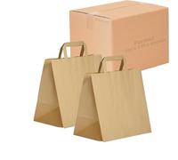 Jeco - Lot de 25 sacs cabas en papier kraft brun avec poignée plate 32 x 17 x 27 cm 14 Litres résistant papier 80g/m² sac marron havane vente à emporter emballage commerce sac cadeau