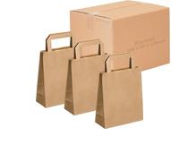 Jeco - Lot de 500 sacs cabas en papier kraft brun avec poignée plate 18 x 8 x 22 cm 3 Litres résistant papier 80g/m² sac marron havane vente à emporter emballage commerce sac cadeau
