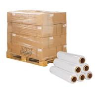 JECO - Lot de 6 rouleaux de film étirable manuel transparent 450mm x 300m 17µ bobine film extensible pré-étiré emballage palette colis déménagement