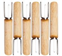 JECOMPRIS Brochettes de Maïs Multifonctions 6Pcs Fourche à Maïs Compacte en Acier Inoxydable et Bois Professionnelle Barbecue Camping