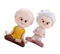 JECOMPRIS Décoration Gâteau Couple Âgé en Résine 2 Pièces Légère Facile à Transporter pour Bureau et Maison, Figurines Grands-Parents Yoga pour Anniversaire et Fête