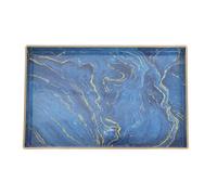 JECOMPRIS Plateau Décoratif Rectangulaire en Plastique avec Poignée, Motif Marbre Bleu, Facile à Entretenir, Cuisine et Salle de Bain