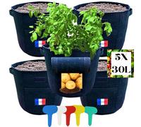 JECOVERT Sac plantation Pomme de Terre, Tomate Cerise, Plante - Sacs de Culture Rond, 30l - Kit jardinage Potager Interieur, Exterieur | Tissu Geotextile pour Fraise, Fleur, tomates, Legumes| Lot 5pcs