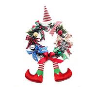 Jectse Couronne de Noël Décorative en Forme de Jambe de Clown, Chapeau de Père Noël, Couronne de Porte pour Décoration de Maison de Vacances, Tissu en Fil de Fer en PVC Fait à la Main 25,6 X 17,7
