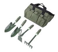 Jectse Ensemble d'Outils de Jardinage, Pelles à Main, Râteau à 5 Dents, Houe à Double Tête, Outils de Jardin Robustes pour Creuser, Planter, Désherber, Sac de Rangement Portable