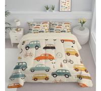 JEDTAKCT Couette D'Ete 140X200Cm Imprimé Voiture Rétro Legere Edredon, Couette en Microfibre Affiche Amusante Edredon, Douce Couverture, Légère Respirante, Lavable en Machine, Beige