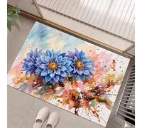 JEDTAKCT Paillasson 45X75Cm Plantes À L'Encre Et À L'Aquarelle Tapis Entrée Intérieur | Dahlia De Rêve Bleu Rose, Tapis De Porte Lavable Poils Courts Antidérapant Doux pour Chambre Entrée Cuisine