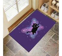 JEDTAKCT Paillasson Attrape-Poussière Ciel Étoilé De Papillons De Rêve, Tapis De Sol Antidérapant Lavable en Machine Chat Mignon, Tapis D'Entrée Douces pour Chien Entrée Porte, Violet, 80X120Cm